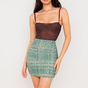 House of CB Aubrey Ivy Print Ruched Mesh Mini Skirt